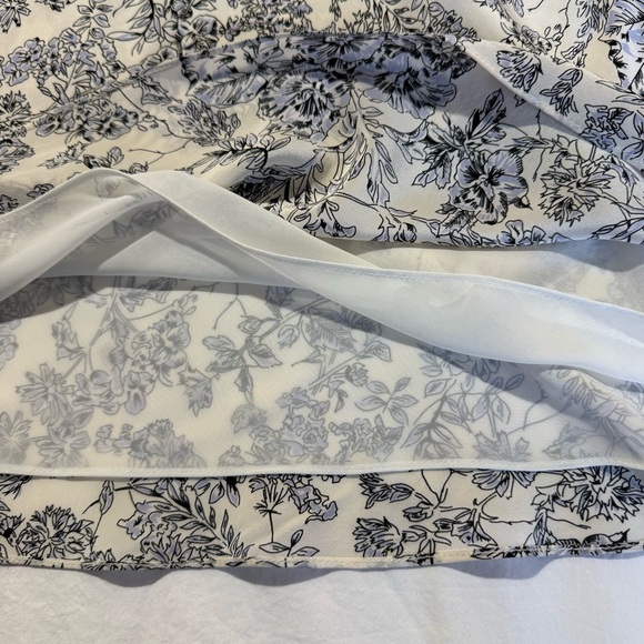 LOFT 90s Silk Babydoll Floral MIDI Dress Sz 6 Black White Blue Flowy Fairy Y2K - Picture 6 of 12